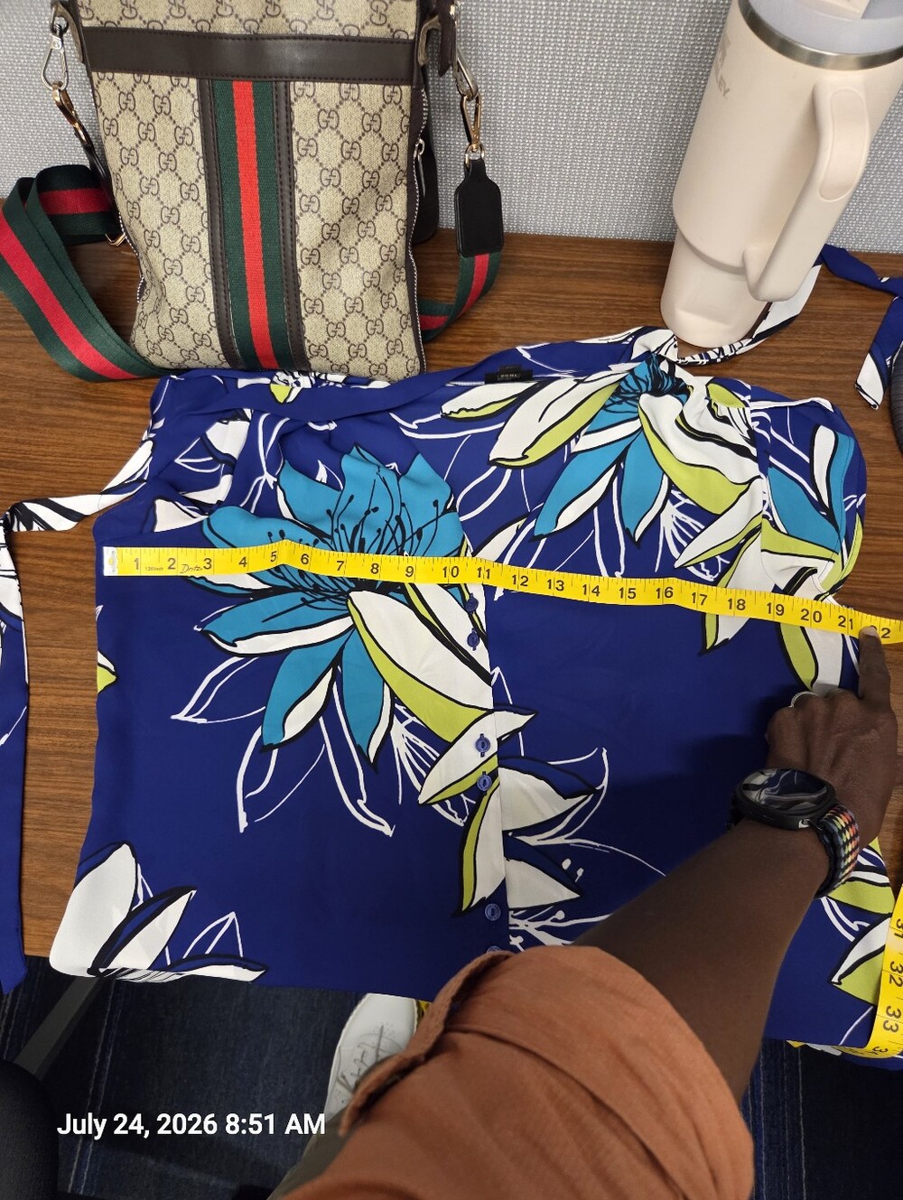 Worthington Royal Blue Floral Tie-Neck Blouse - Picture 5 of 5